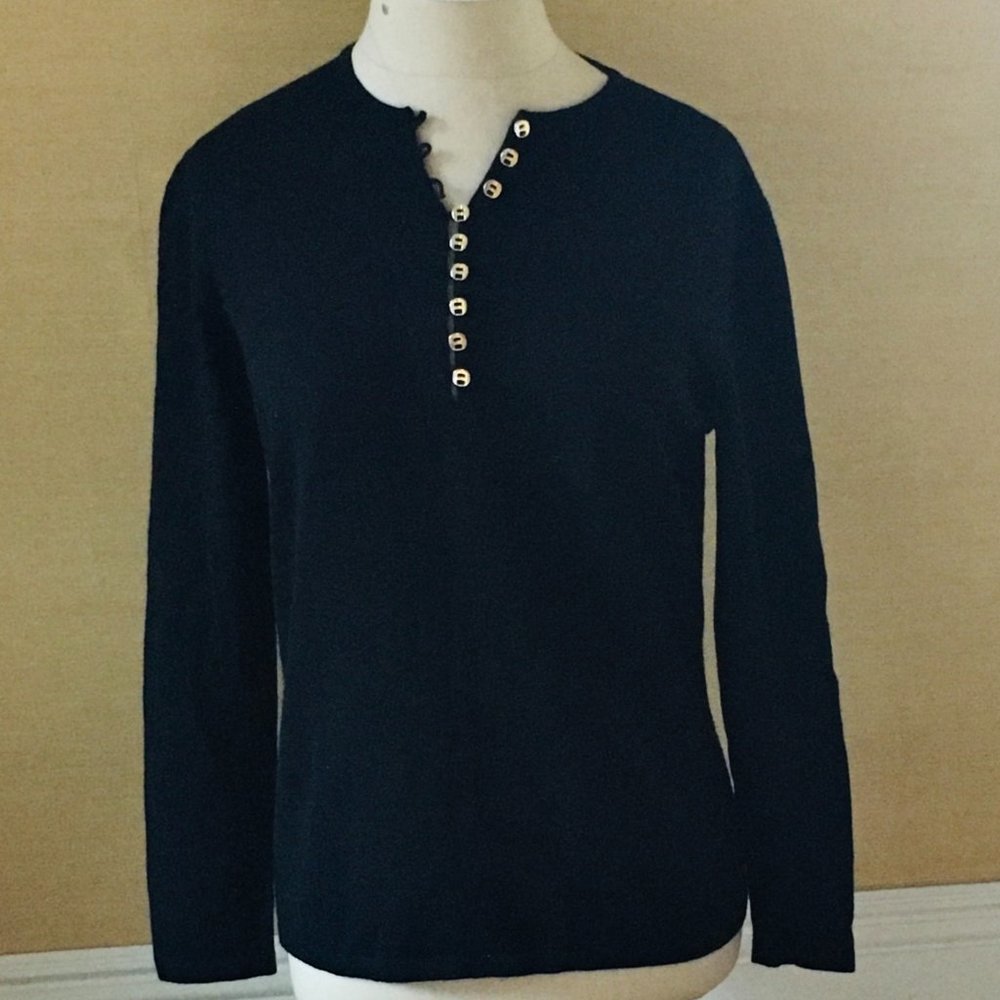 Salvatore Ferragamo Black Gold Button Sweatshirt